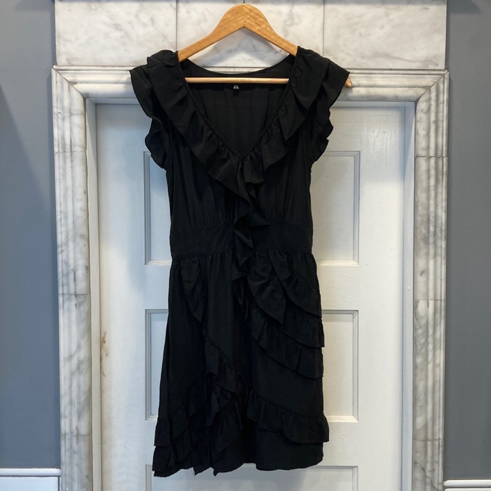 Warehouse 100% black silk dress, size UK 10